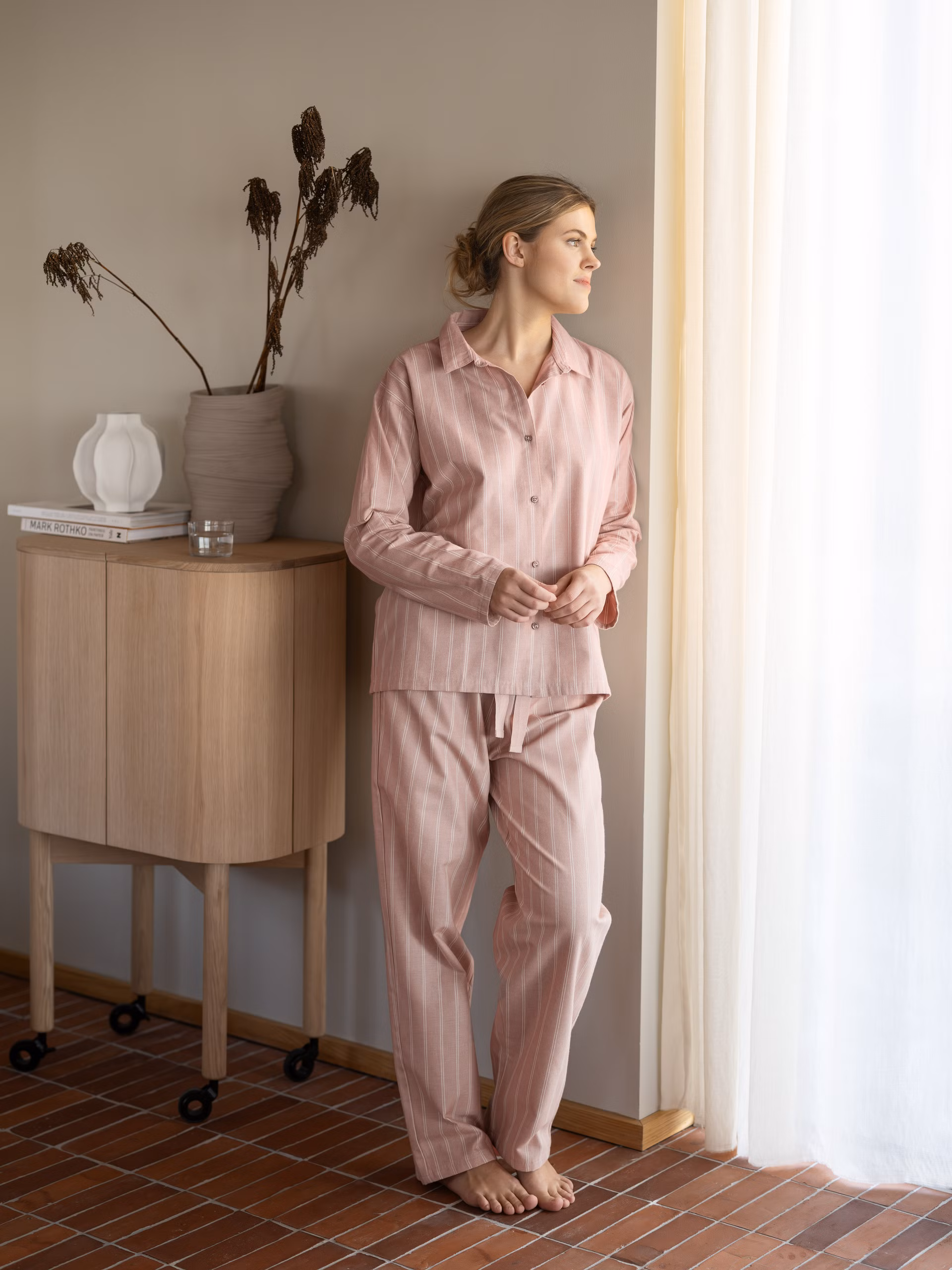 Pilen pyjamas flanell varm rosa