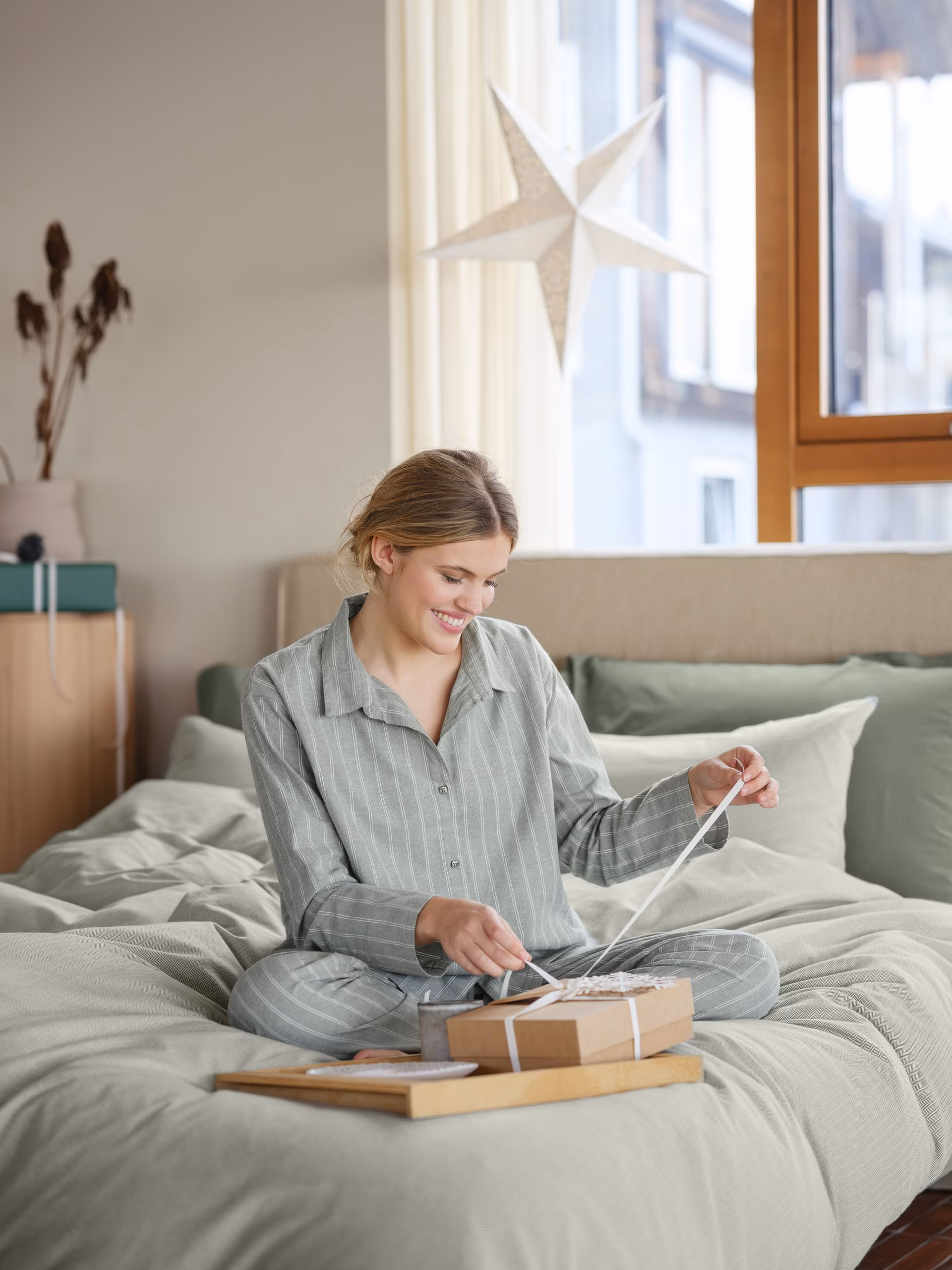 Pilen pyjamas flanell dämpad grön