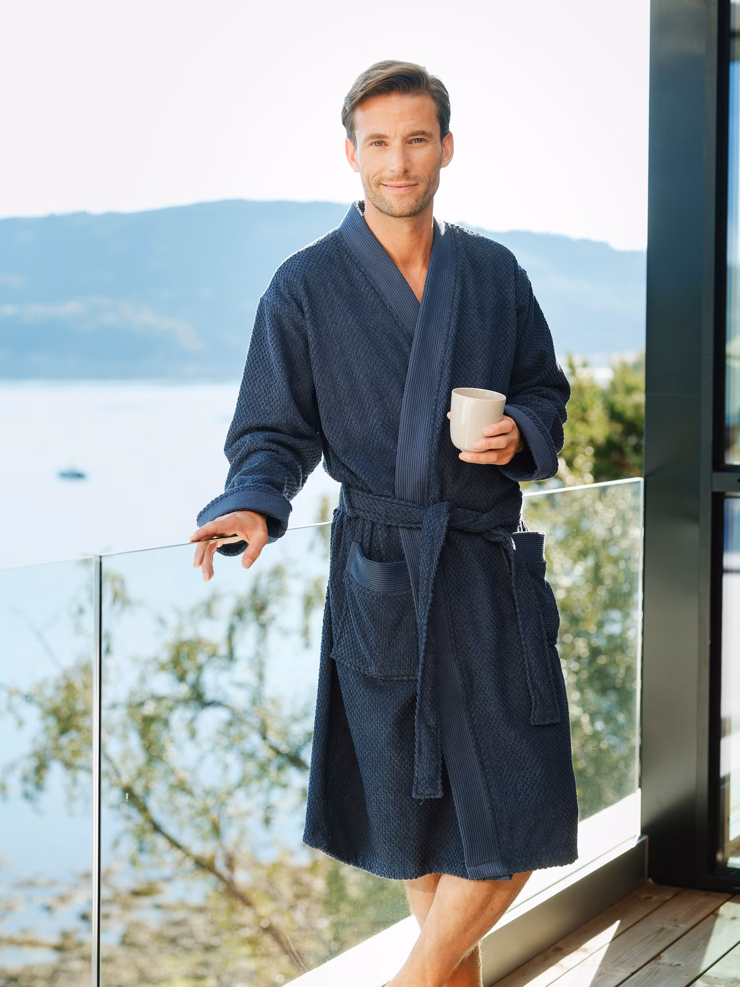 Luno morgenkåpe herre mørk blå