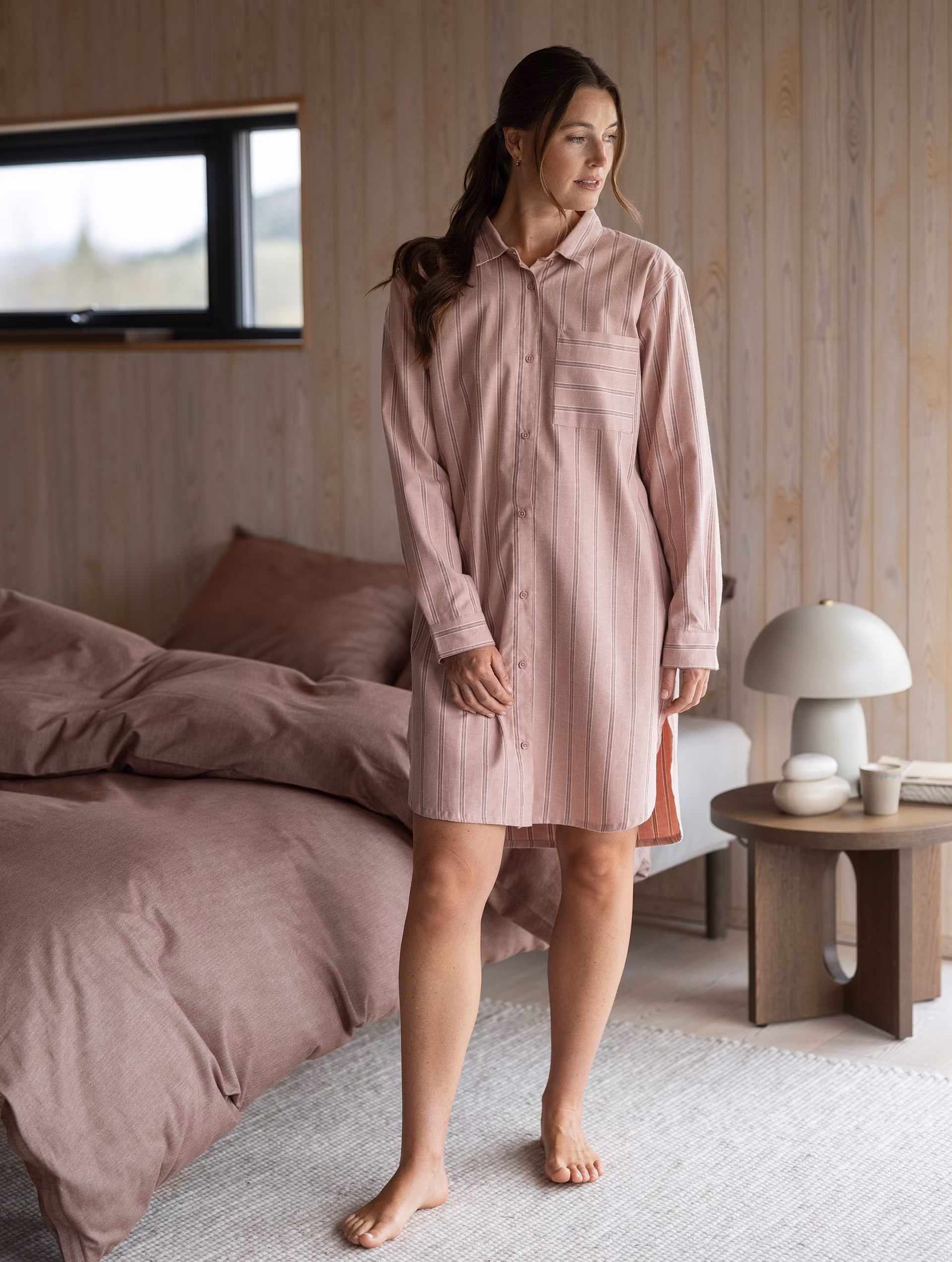 Nova flanell nattskjorta dam varm rosa