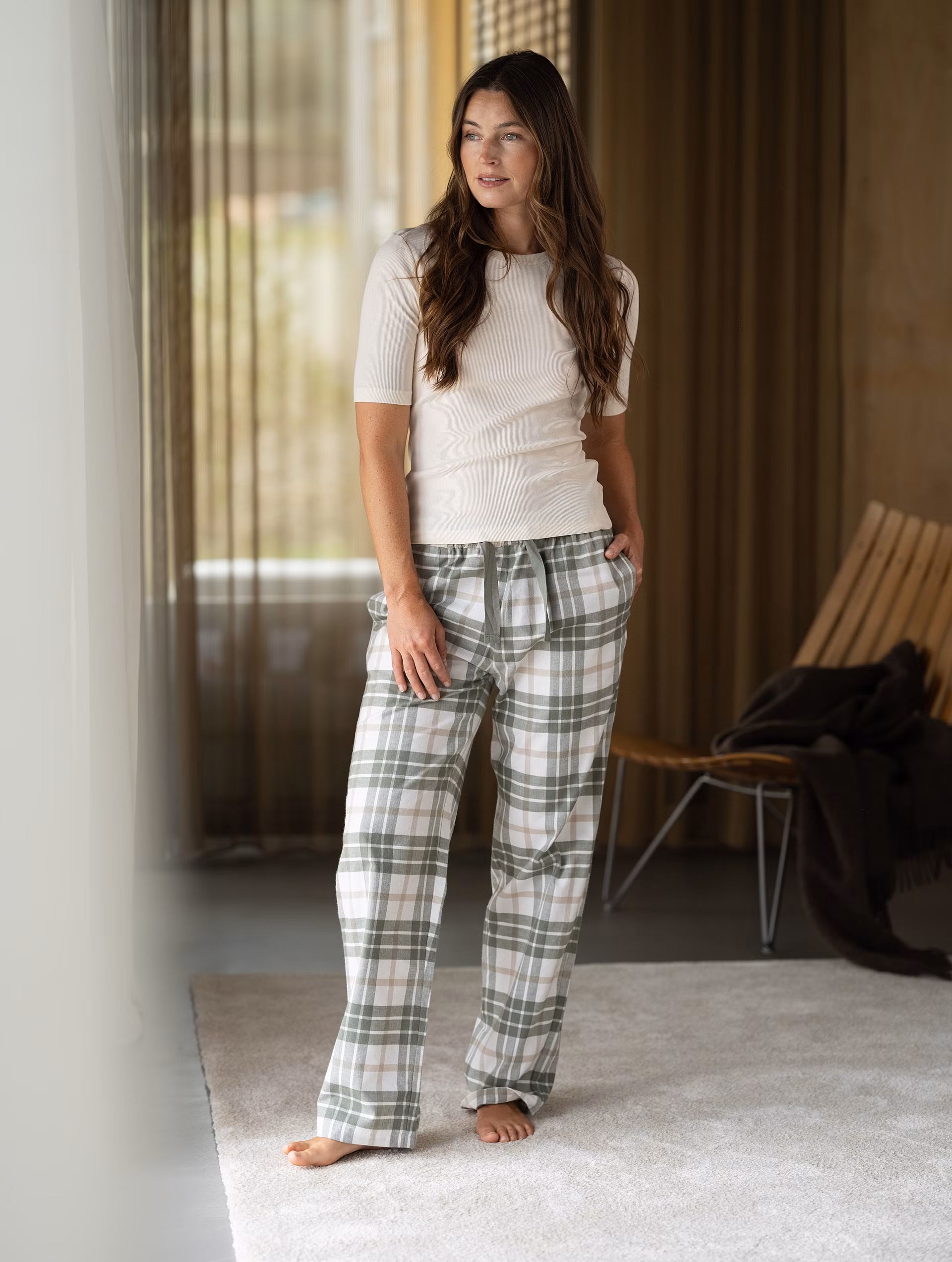 Lukas flanell pyjamasbyxa dam dämpad grön